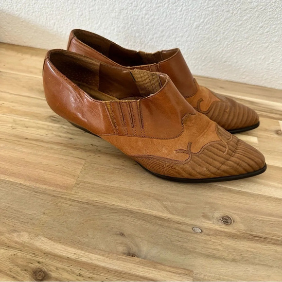 Vintage Nine West Western Ankle Booties Brown/Tan Leather and Suede 6.5‎ - Picture 1 of 9